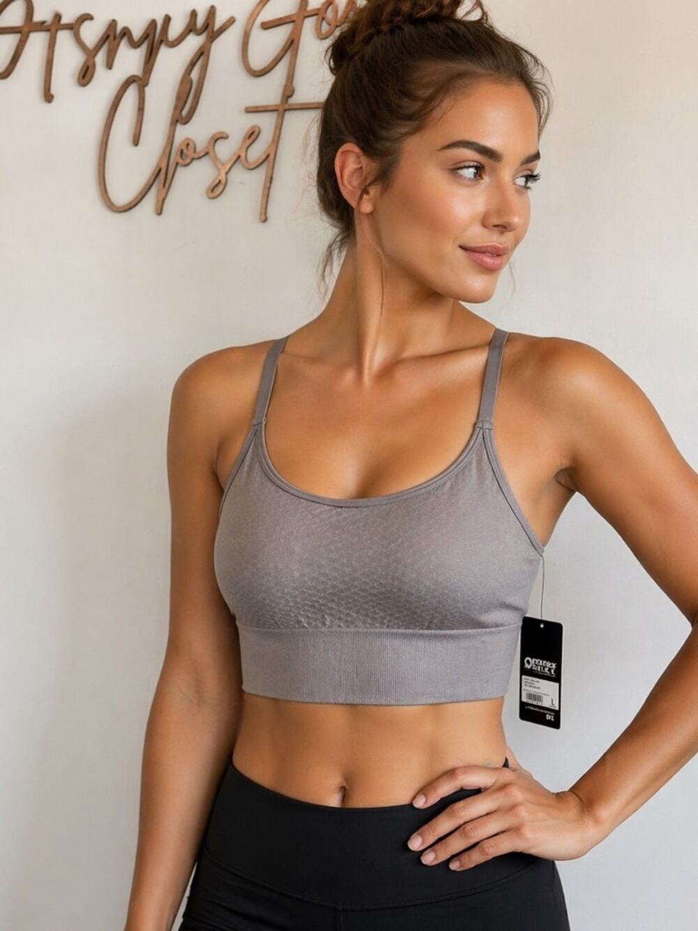 90 Degree By Reflex Seamless Crop Bralette - Taupe Gray